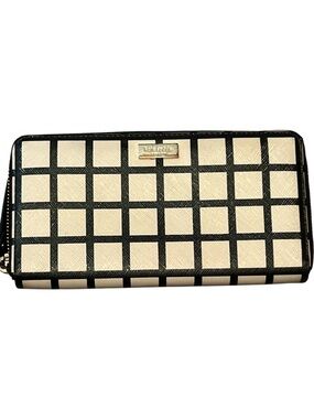 kate spade Cream and Black Checkered Zip Wallet